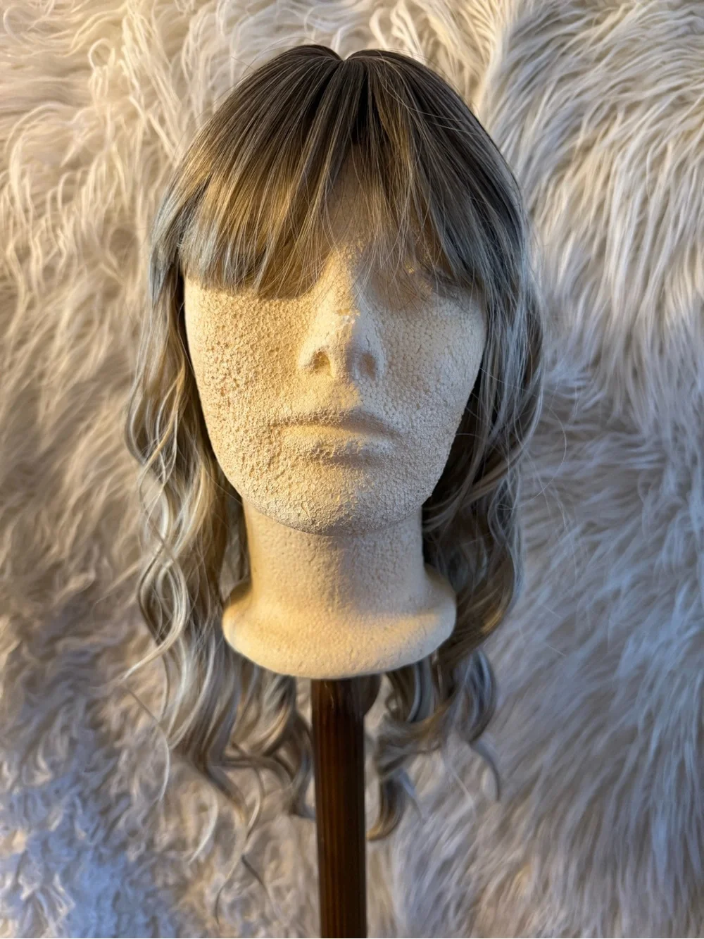 Synthetic Long Wavy Wig with Bangs - Ash Blonde Mix